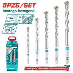 SET DE BROCAS ALBAÑILERIA 5PCS 4-10MM ESTUCHE HEX