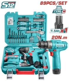 COMBO TALADRO 12V TIPO-C 20NM 1X1.5AH + HERRAMIENTAS MALETIN (89PCS)