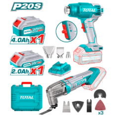 PISTOLA DE CALOR + HERR. MULTIFUNCIONAL 20V 2.0AH 4.0AH