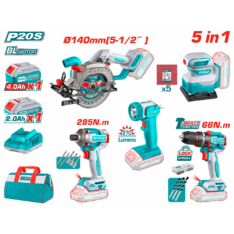 COMBO TALADRO+LLAVE IMPACTO + SIERRA+ LINTERNA + LIJADORA 20V 2.0AH + 4.0AH 5 EN 1 INDUSTRIAL