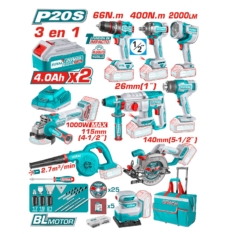 MEGA COMBO PROFESIONAL INDUSTRIAL 9 PIEZAS TALADRO + LLAVE IMPACTO + SOPLADORA + PISTOLA D/CALOR + ESMERIL + LIJADORA + ROTOMARTILLO + 2BAT. 4.0AH + CARGADOR + MALETIN (TOSLI250181)