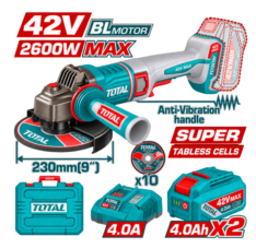 AMOLADORA 2600W 42V, CON 2 BATERÍA 4,0 AMP – TOTAL