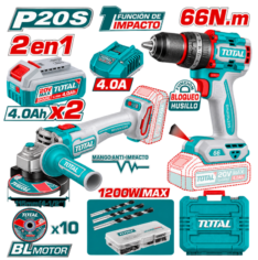 COMBO TALADRO 66 N.M 20V Y AMOLADORA ANGULAR EN MALETA – TOTAL