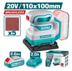 LIJADORA CUADRADA 20V, CON BATERÍA 2AMP Y CARGADOR – TOTAL