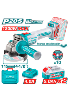 AMOLADORA 4 1/2″ BL 20V PESADA C/ MANGO ANTI VIBRATORIO. COMPLETO – TOTAL