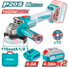 AMOLADORA BRUSHLESS 20V, CON 2 BATERÍA Y EN MALETA – TOTAL
