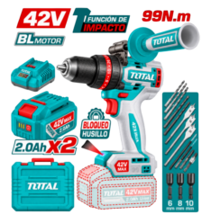 TALADRO 99N.M. 42V CON 2 BATERÍA 2AMP Y CARGADOR – TOTAL