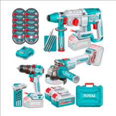 MEGA COMBO TALADRO + AMOLADORA + ROTOMARTILLO 20V EN MALETA-TOTAL