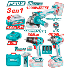 COMBO TALADRO + AMOLADORA + LLAVE DE IMPACTO 20V-TOTAL