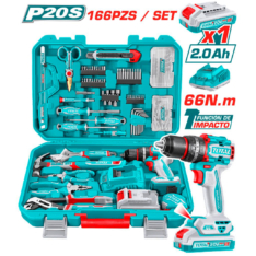 SET DE HERRAMIENTAS CON TALADRO 66N.M 20V 166PCS – TOTAL