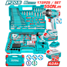 SET DE HERRAMIENTAS CON TALADRO 550N.M 20V 172PCS – TOTAL