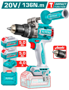 TALADRO ATONILLADOR PERCUTOR BRUSHLESS 136 N.M 20V C/ CHUCK METÁLICO 13MM – TOTAL