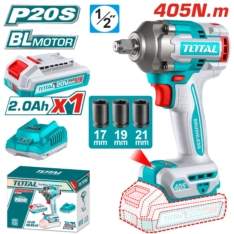 LLAVE DE IMPACTO 20V 405NM BRUSHLESS CON 1  BATERÍA Y CARGADOR – TOTAL