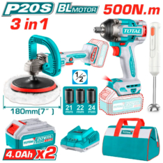 MEGA COMBO LLAVE DE IMPACTO 1/2″ 500 N.M. + PULIDORA 20V-TOTAL