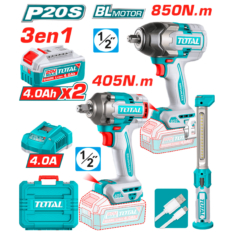 MEGA COMBO LLAVE DE IMPACTO 850 N.M + LLAVE DE IMPACTO 405 N.M + LÁMPARA – TOTAL