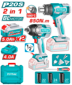 MEGA COMBO LLAVE DE IMPACTO 1/2″ + PISTOLA DE CALOR INALÁMBRICA 20V-TOTAL