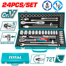 JGO X 24PCS DADOS 1/2″ EN MALETA DE METAL – TOTAL