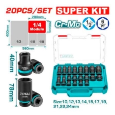 JGO X20 PCS DADOS DE IMPACTO TUBULARES Y CORTOS 1/2″ – TOTAL